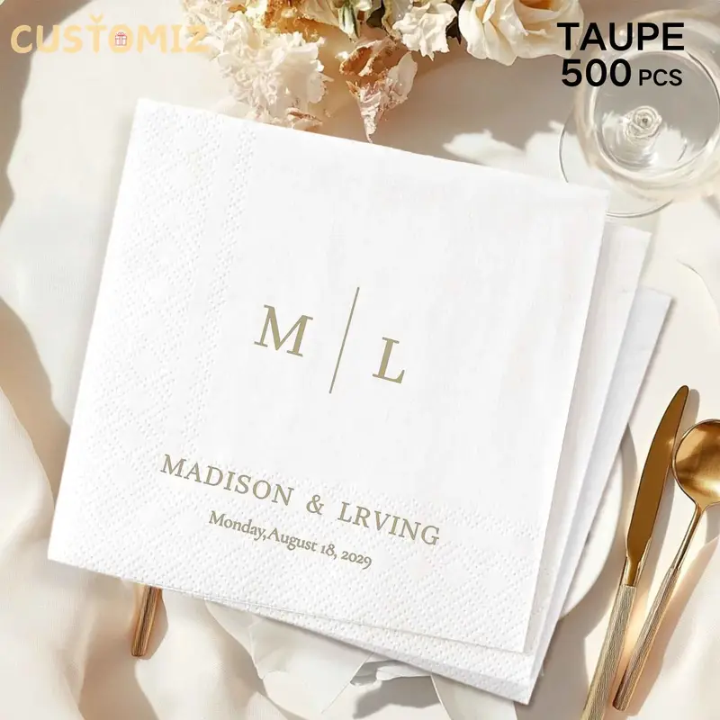 Personalised Cocktail Napkins with Initials & Date – 500pcs for Weddings & Events
