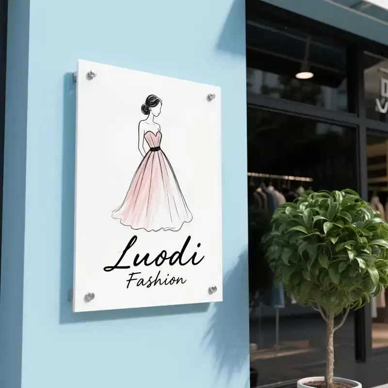 Vertical white business sign